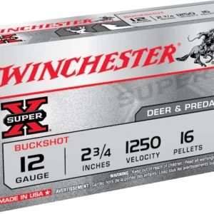 Winchester Super-X Ammunition 12 Gauge 2-3/4" Buffered #1 Buckshot 16 Pellets Box of 5