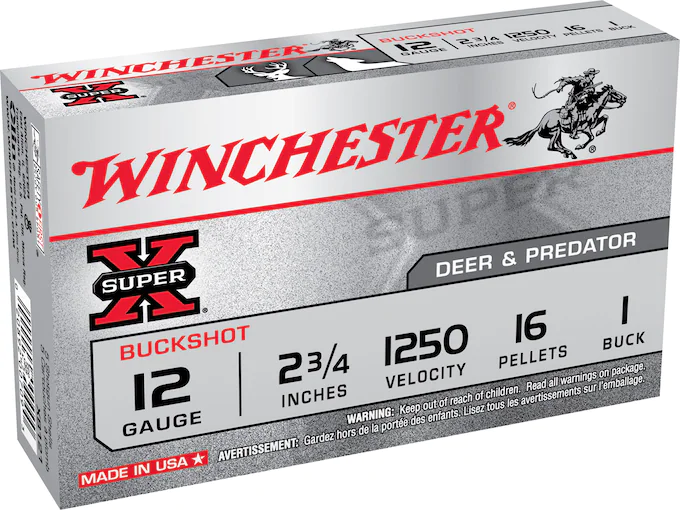 Winchester Super-X Ammunition 12 Gauge 2-3/4" Buffered #1 Buckshot 16 Pellets Box of 5