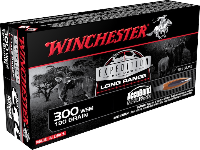 Winchester Expedition Big Game Long Range Ammunition 300 Winchester Short Magnum (WSM) 190 Grain Nosler AccuBond LR Box of 20