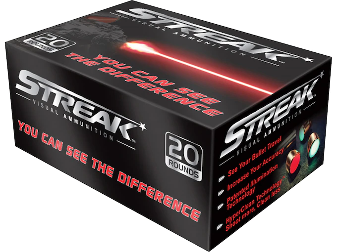 Streak Ammunition 40 S&W 180 Grain Total Metal Jacket Red Cold Tracer Box of 20
