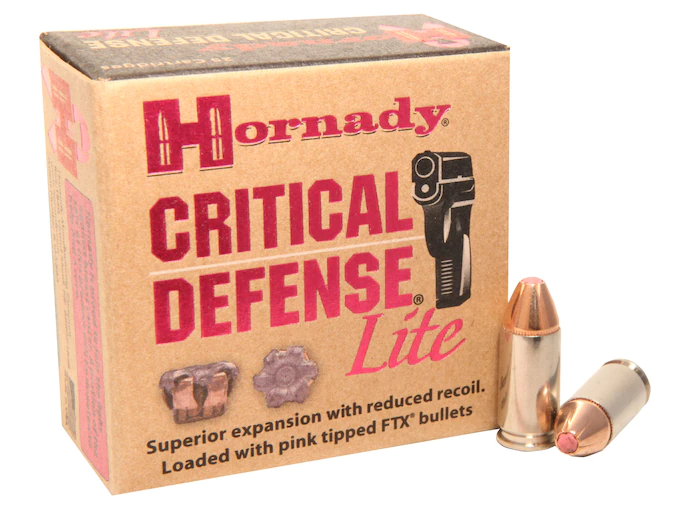 Hornady Critical Defense Lite Ammunition 9mm Luger 100 Grain FTX Box of 25