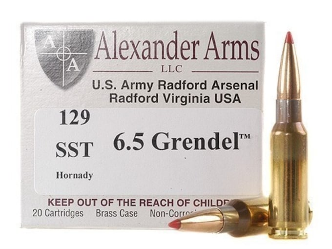 Alexander Arms Ammunition 6.5 Grendel 129 Grain Hornady SST Box of 20