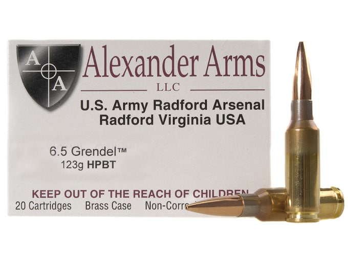 Alexander Arms Ammunition 6.5 Grendel 123 Grain Lapua Scenar Hollow Point Boat Tail Box of 20