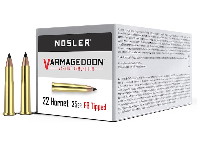 Nosler Varmageddon Ammunition 22 Hornet 35 Grain Tipped Flat Base Box of 50