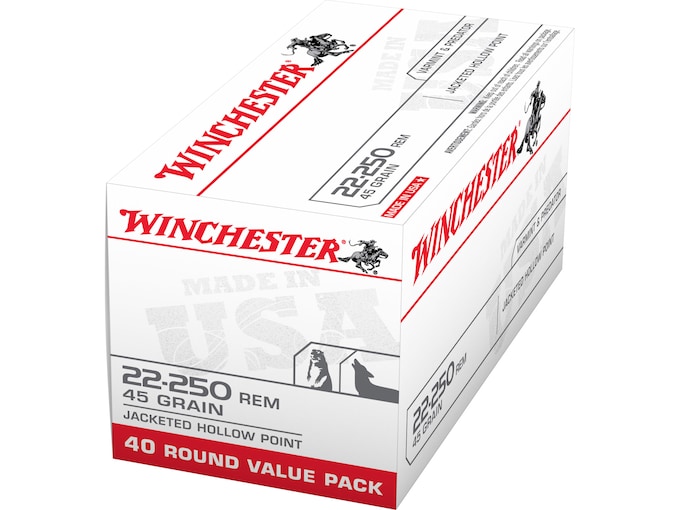 Winchester USA Ammunition 22-250 Remington 45 Grain Jacketed Hollow Point