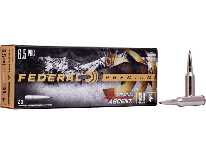 Federal Premium Terminal Ascent Ammunition 6.5 PRC 130 Grain Polymer Tip Bonded Boat Tail Box of 20