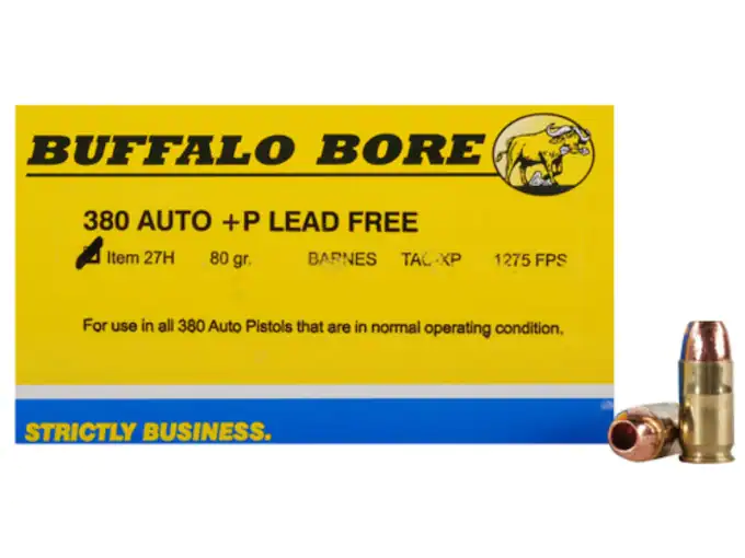 Buffalo Bore Ammunition 380 ACP +P 80 Grain Barnes TAC-XP Hollow Point Lead-Free Box of 20
