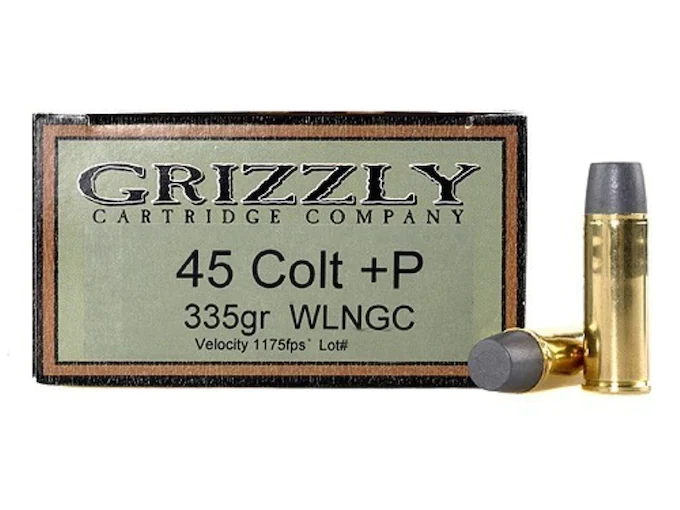 Grizzly Ammunition 45 Colt (Long Colt) +P 335 Grain Cast Performance Lead Wide Flat Nose Gas Check Box of 20
