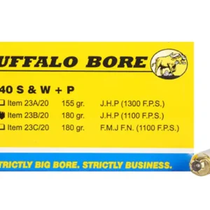 Buffalo Bore Ammunition 40 S&W +P 180 Grain Jacketed Hollow Point Box of 20