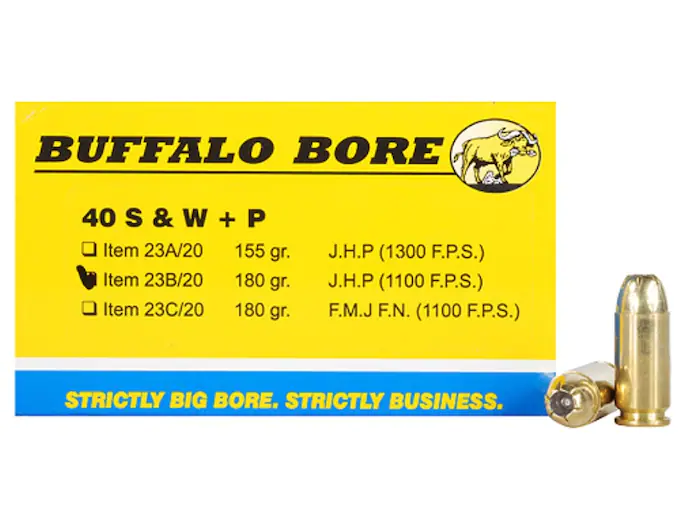 Buffalo Bore Ammunition 40 S&W +P 180 Grain Jacketed Hollow Point Box of 20