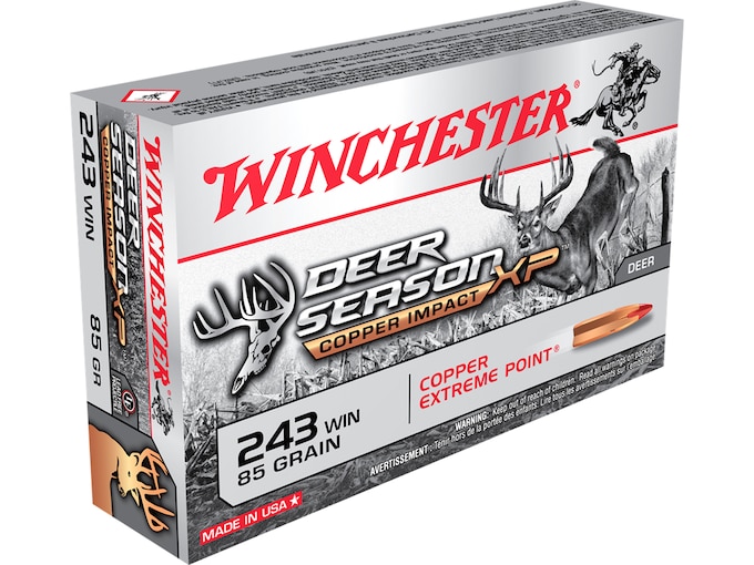Winchester Deer Season XP Copper Impact Ammunition 243 Winchester 85 Grain Copper Extreme Point Polymer Tip Lead-Free Box of 20