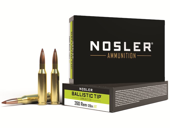 Nosler BT Ammunition 260 Remington 120 Grain Ballistic Tip Box of 20