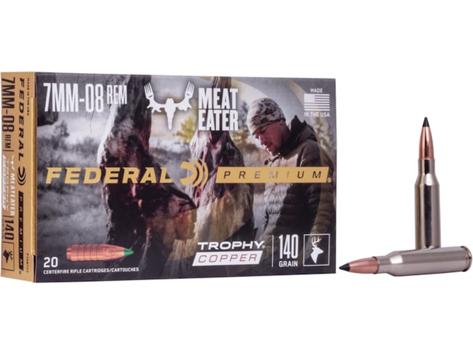 Federal Premium Meat Eater Ammunition 7mm-08 Remington 140 Grain Trophy Copper Tipped Boat Tail Lead-Free Box of 20