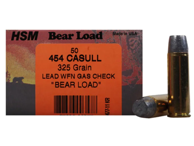 HSM Bear Ammunition 454 Casull 325 Grain Lead Wide Flat Nose Gas Check Box of 50