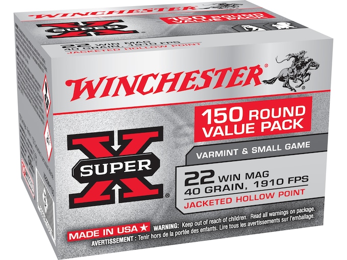 Winchester Super-X Ammunition 22 Winchester Magnum Rimfire (WMR) 40 Grain Jacketed Hollow Point