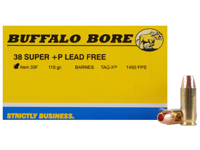 Buffalo Bore Ammunition 38 Super +P 115 Grain Barnes TAC-XP Hollow Point Lead-Free Box of 20