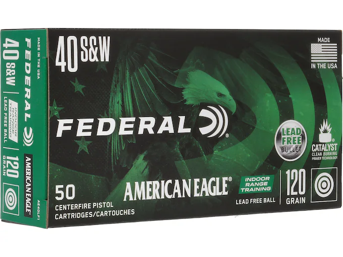 Federal American Eagle IRT Ammunition 40 S&W 120 Grain Flat Nose Lead-Free
