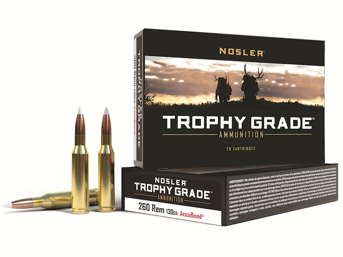 Nosler Trophy Grade Ammunition 260 Remington 130 Grain AccuBond Box of 20