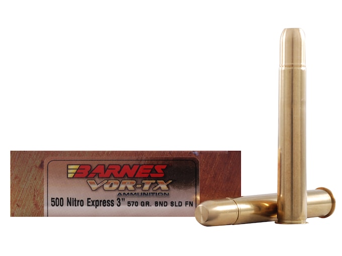 Barnes VOR-TX Safari Ammunition 500 Nitro Express 570 Grain Banded Solid Flat Point Box of 20