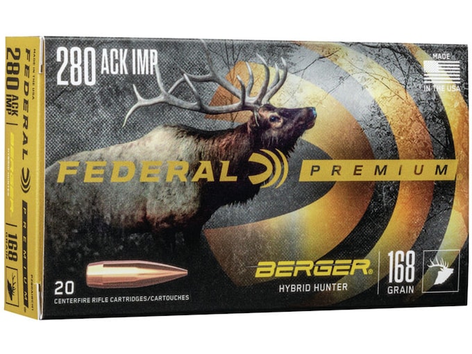 Federal Premium Ammunition 280 Ackley Improved 168 Grain Berger Hybrid Hunter Box of 20