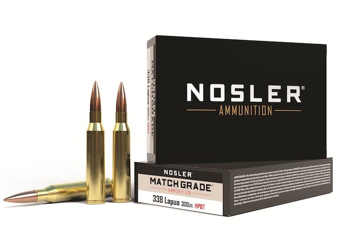 Nosler Match Grade Ammunition 338 Lapua Magnum 300 Grain Custom Competition Hollow Point Boat Tail Box of 20
