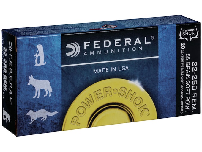Federal Power-Shok Ammunition 22-250 Remington 55 Grain Soft Point Box of 20
