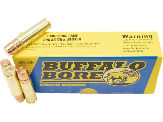 Buffalo Bore Dangerous Game Ammunition 500 S&W Magnum 400 Grain Lehigh Mono-Metal Lead-Free Box of 20