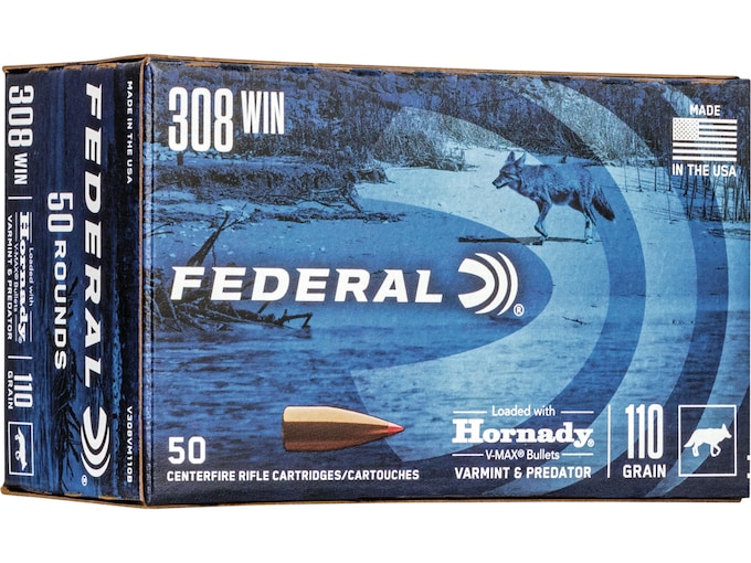 Federal Premium Varmint & Predator Ammunition 308 Winchester 110 Grain Hornady V-MAX Polymer Tip