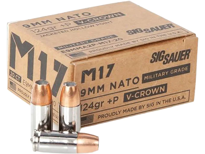 Sig Sauer Elite Performance M17 Ammunition 9mm Luger +P 124 Grain V-Crown Jacketed Hollow Point Box of 20
