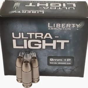Liberty Ultra-Light Ammunition 9mm Luger +P 50 Grain Fragmenting Hollow Point Lead Free Box of 20