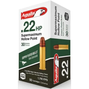 Aguila Super Maximum Ammunition 22 Long Rifle 30 Grain Hyper Velocity Plated Lead Hollow Point