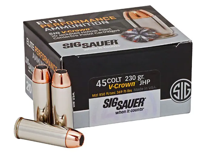 Sig Sauer Elite Performance Ammunition 45 Colt (Long Colt) 230 Grain V-Crown Jacketed Hollow Point Box of 20