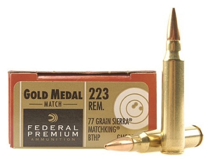 Federal Premium Gold Medal Ammunition 223 Remington 77 Grain Sierra MatchKing Hollow Point Boat Tail