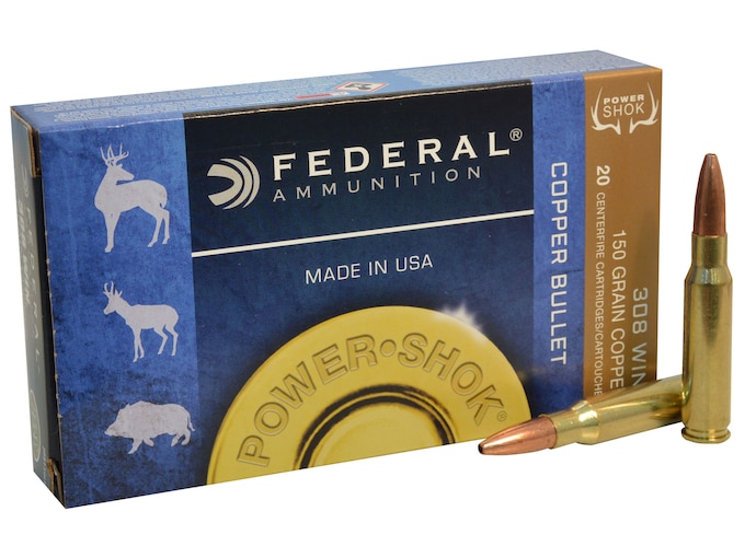 Federal Power-Shok Ammunition 308 Winchester 150 Grain Copper Hollow Point Lead-Free Box of 20