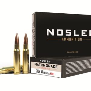 Nosler Match Grade Ammunition 308 Winchester 168 Grain Custom Competition Hollow Point Boat Tail Box of 20