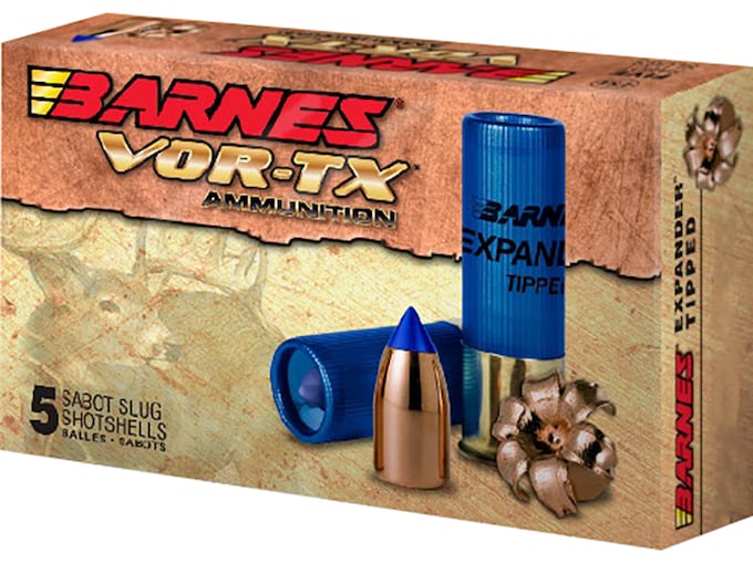 Barnes VOR-TX Ammunition 12 Gauge 438 Grain Expander Polymer Tipped Copper Sabot Slug Lead-Free Box of 5