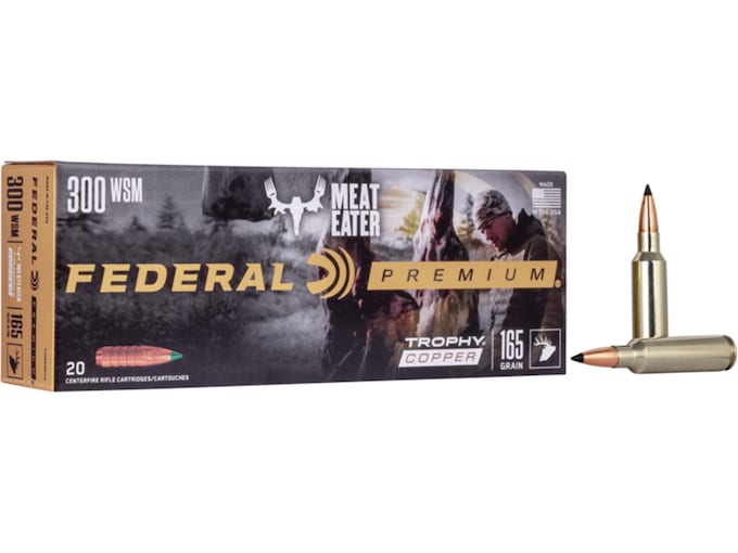 Federal Premium Meat Eater Ammunition 300 Winchester Short Magnum (WSM) 165 Grain Trophy Copper Tipped Boat Tail Lead-Free Box of 20