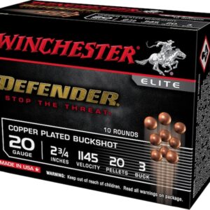 Winchester Defender Ammunition 20 Gauge 2-3/4" #3 Plated Buckshot 20 Pellets Box of 10