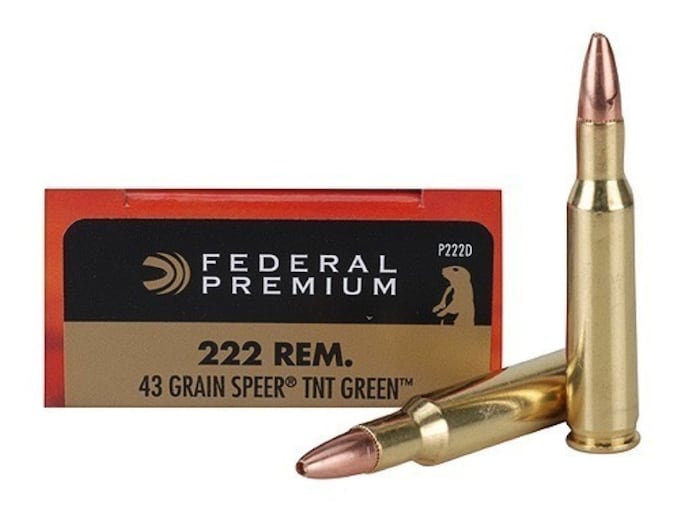 Federal Premium Varmint Ammunition 222 Remington 43 Grain Speer TNT Green Hollow Point Lead-Free