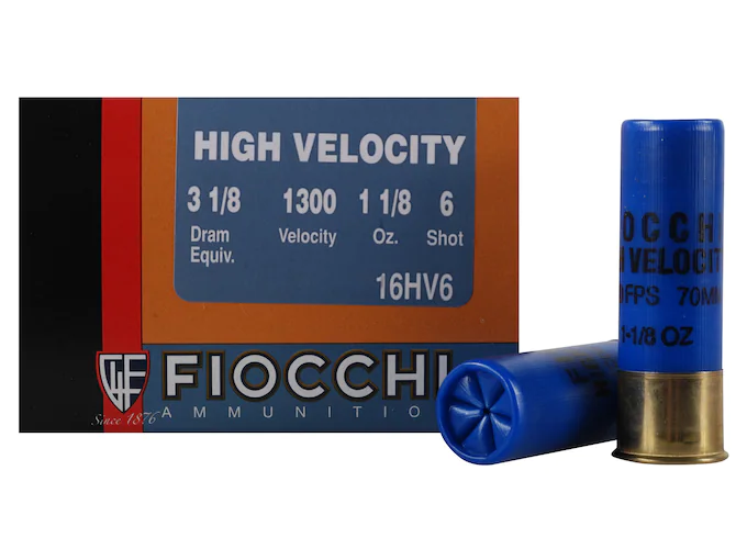 Fiocchi High Velocity Ammunition 16 Gauge 2-3/4" 1-1/8 oz #6 Chilled Lead Shot Box of 25