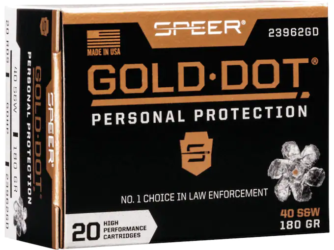 Speer Gold Dot Ammunition 40 S&W 180 Grain Jacketed Hollow Point Box of 20