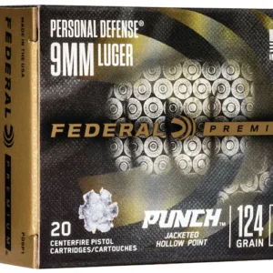 Federal Personal Defense Punch Ammunition 9mm Luger 124 Grain Jacketed Hollow Point Box of 20