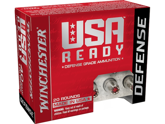 Winchester USA Ready Defense Ammunition 40 S&W 170 Grain Hex-Vent Jacketed Hollow Point Box of 20