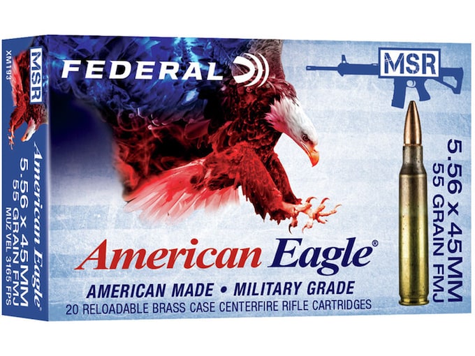 Federal American Eagle Ammunition 5.56x45mm NATO 55 Grain XM193 Full Metal Jacket
