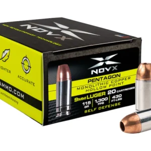 NovX Pentagon Self Defense Ammunition 9mm Luger 115 Grain Copper Hollow Point Lead Free Box of 20