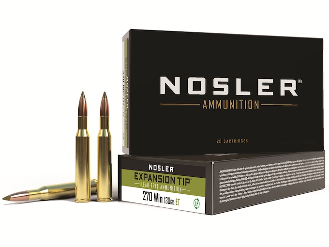 Nosler E-Tip Ammunition 270 Winchester 130 Grain E-Tip Lead-Free Box of 20