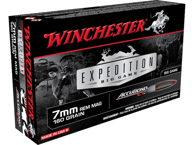 Winchester Expedition Big Game Ammunition 7mm Remington Magnum 160 Grain Nosler AccuBond Box of 20
