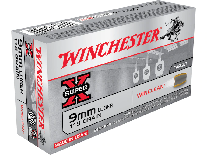 Winchester WinClean Ammunition 9mm Luger 115 Grain Brass Enclosed Base Box of 50