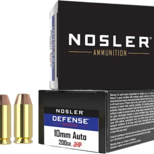 Nosler Defense Ammunition 10mm Auto 200 Grain Jacketed Hollow Point Box of 20