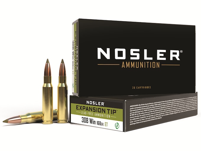 Nosler E-Tip Ammunition 308 Winchester 168 Grain E-Tip Lead-Free Box of 20